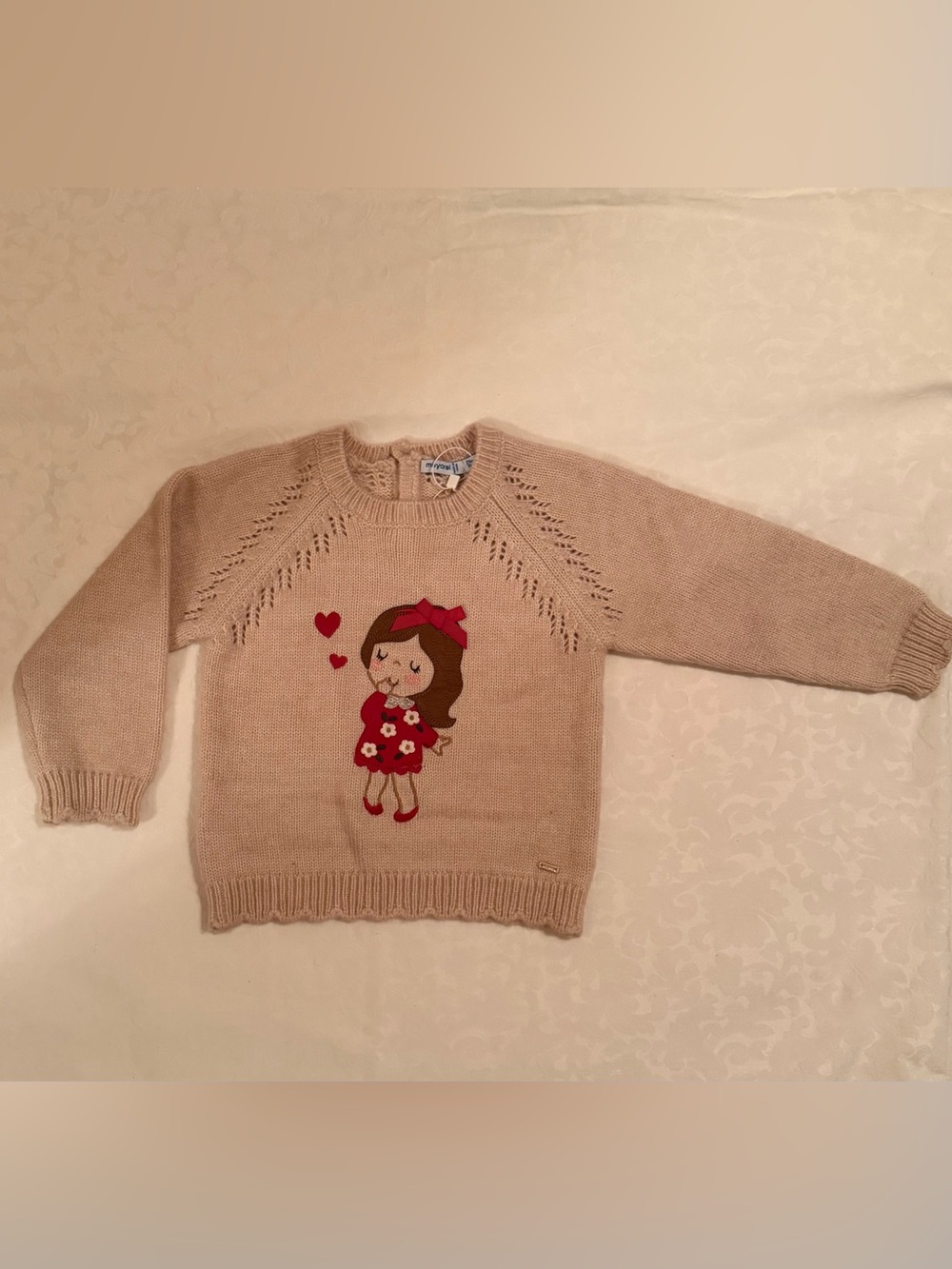 Mayoral Beige Knit Sweater with Red Girl Motif